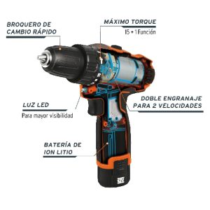 TALADRO COMPACTO INALAMBRICO 3/8 12V TRUPER